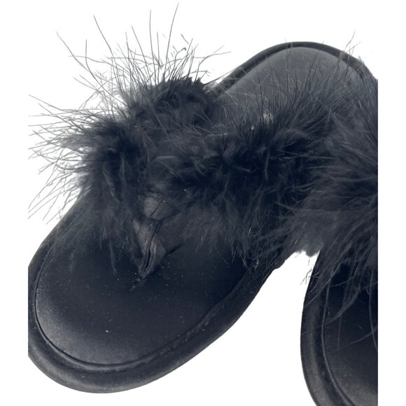INC International Concepts Black Feather Faux Fur Slippers Womens Size 5-6 - Picture 12 of 12
